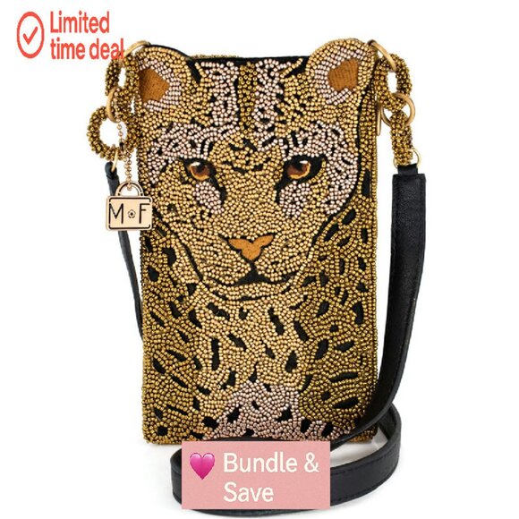 Leopard Print Crossbody Phone Bag with Leather Strap and Zipper Pocket
